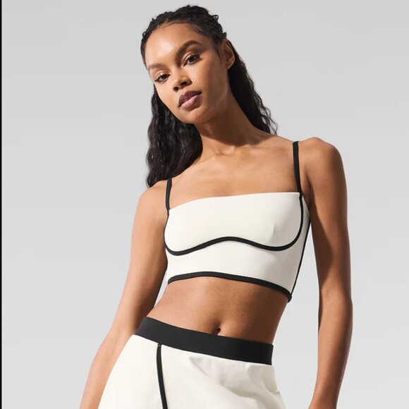 Alo Yoga ivory and Black AIRBRUSH STREAMLINED BRA TANK - Picture 1 of 6